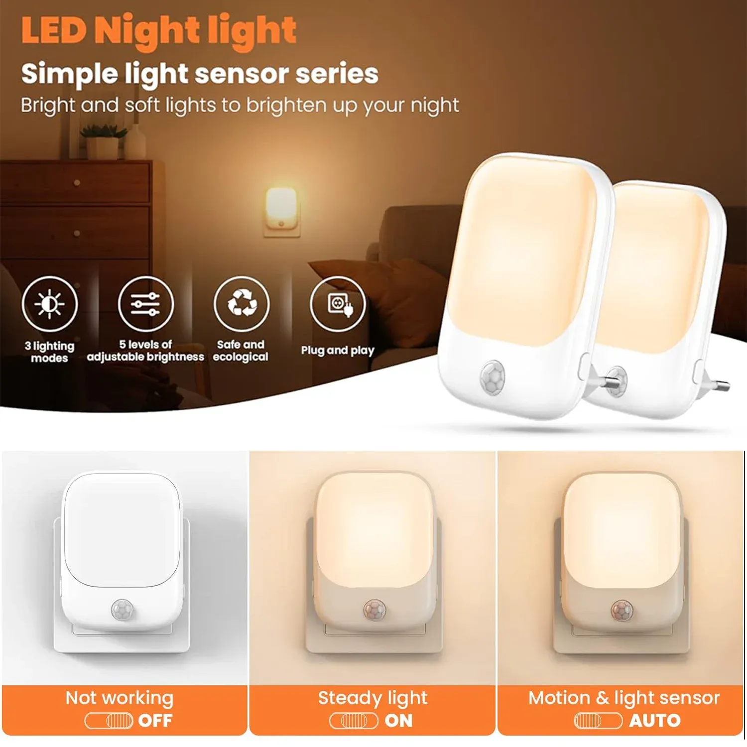 plug in led motion sensor night lights for kids bedroom auto dusk to dawn sensor dimmable wireless cabinet lamp-54