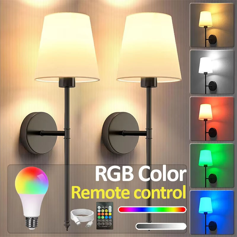 Retro Wall Lights LED 2 Packs Wall Lamp RGB Colors Battery Bulb Bedroom Aisle Interior Removablet Wireless Wall Sconces