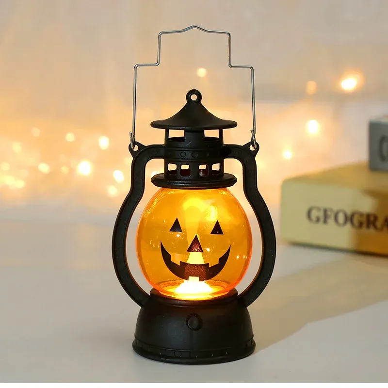 halloween led hanging pumpkin lantern light ghost lamp candle light retro small oil lamp halloween party home decor horror props-42