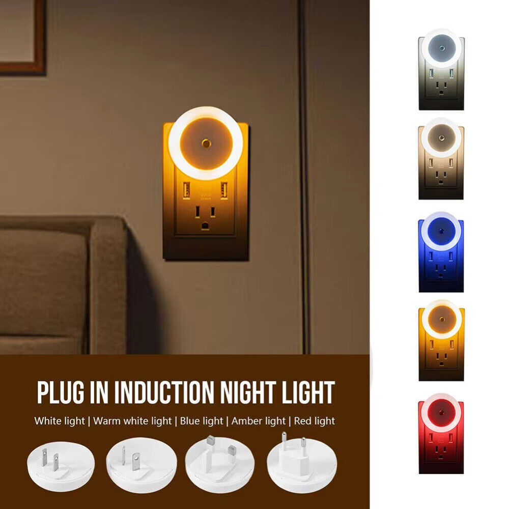 LED Night Light Smart Night Sensor Round Plug in Wall Night Lamp