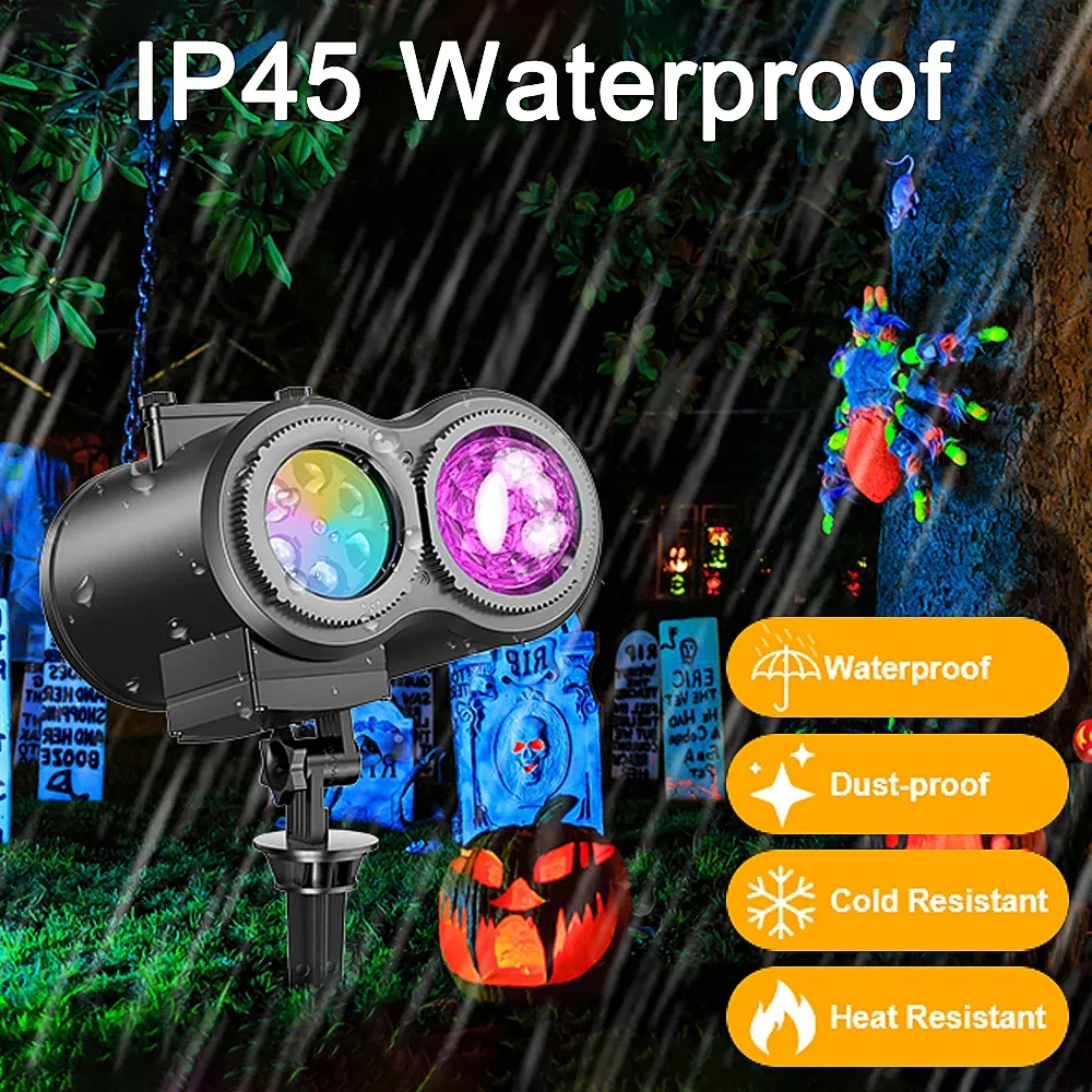 halloween christmas projector lights outdoor 16 hd slides 2 in 1 water wave lamp with color patterns timer  remote for party-41