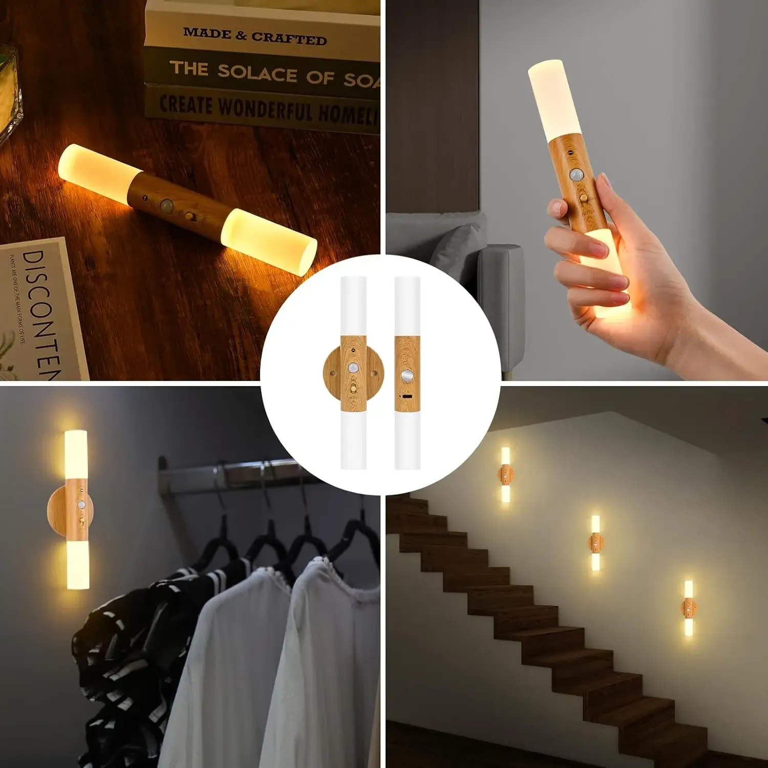 indoor wall light pack of 2 usb rechargeable wall night light wood indoor with motion sensor induction led wall lamp-47