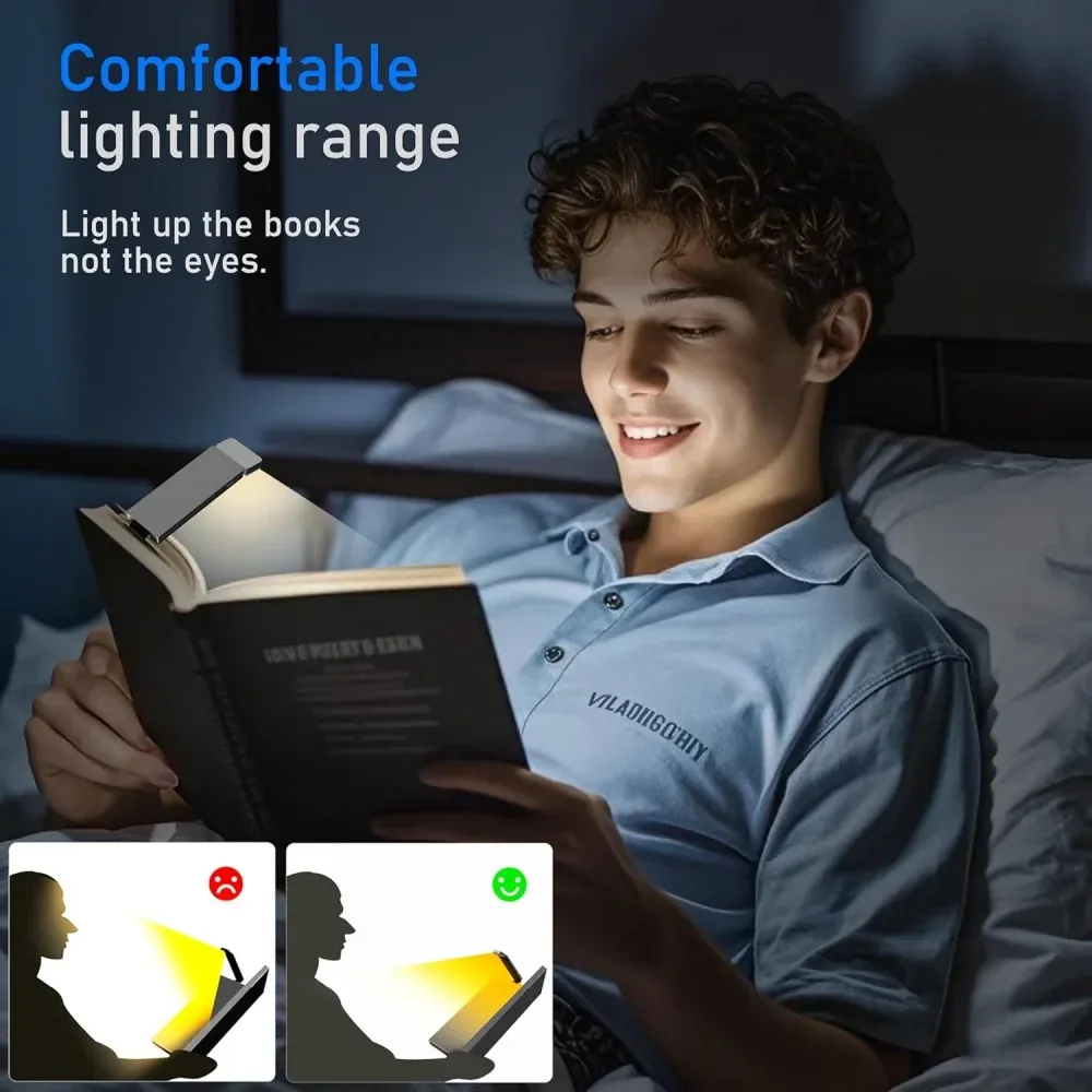 led rechargeable clip on book light 3 colors 5 brightness bed reading night light eye protection bookmark lamp mini book lamp-44