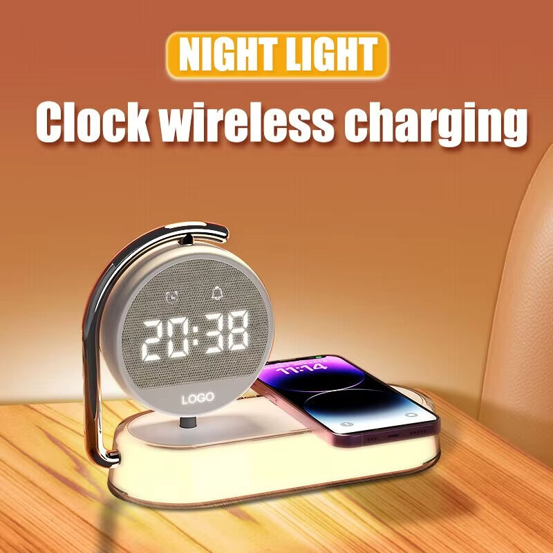 Multifunction Wireless Charger Pad Stand Clock LED Desk Table Lamp Night Light 15W Fast Charging Station Dock for iPhone Samsung