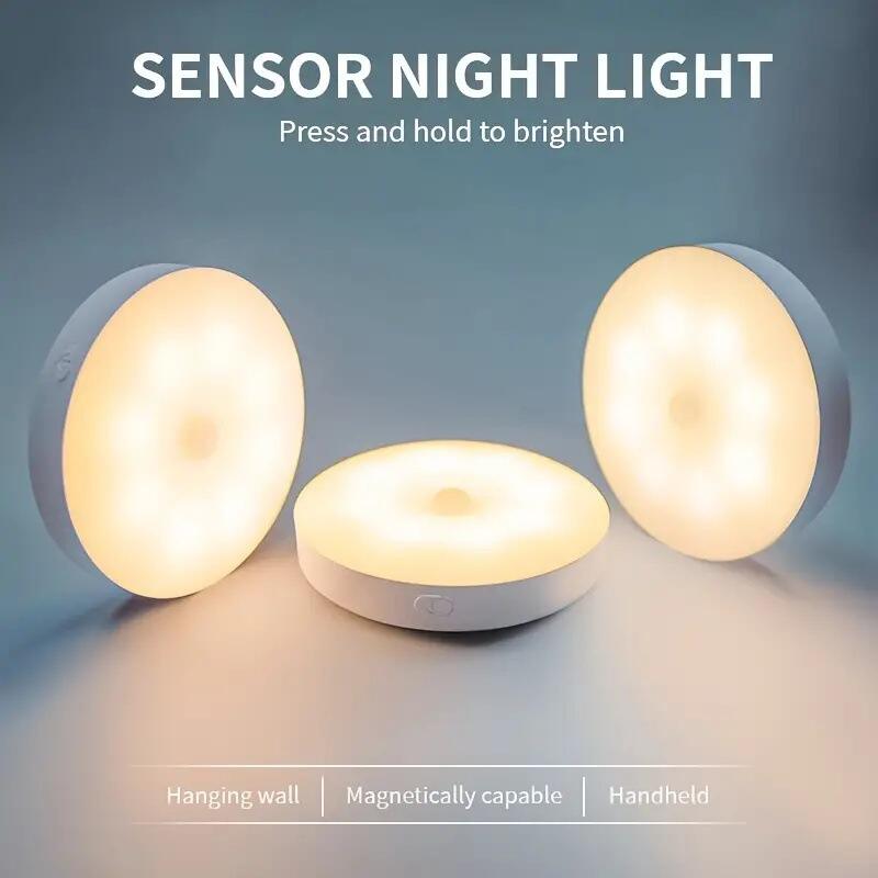 Magnetic Night Light, New Upgraded Frosted, Human Body Sensor Light, Three-Colour Infinitely Dimmable 