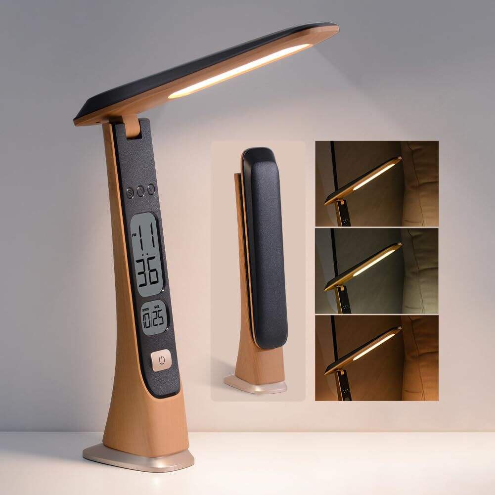 Portable Folding Desktop Study Light na may Wood-grain Design
