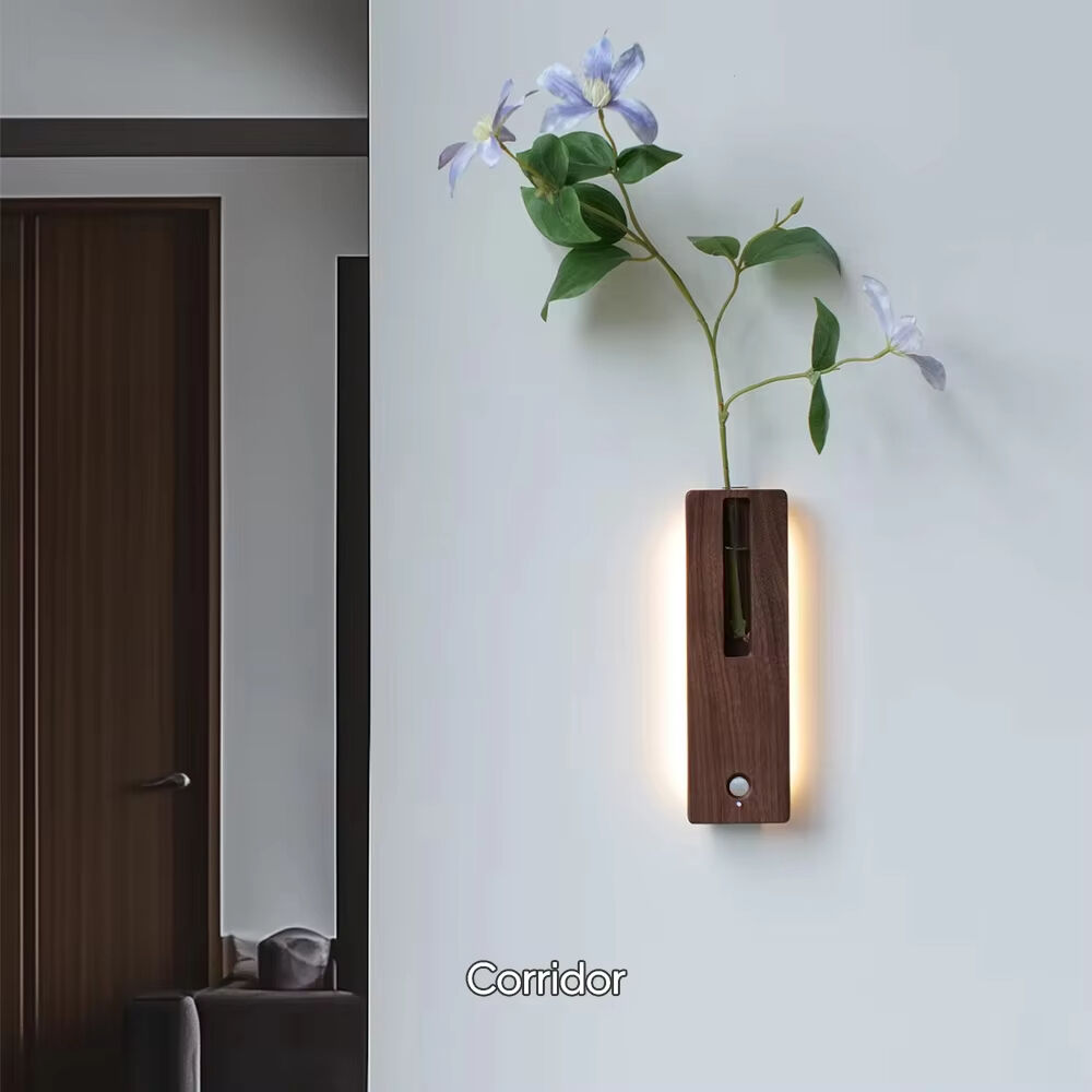 LED Wood Flower Wall Lamp Wood Floral Sensor Wall Lamp Motion Induction Wall Light Rechargeable For Entrance Corridor Home Decor