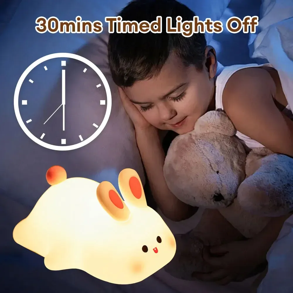 cute rabbit silicone night light touch sensitive big faced bunny night light lamps for room decor lamp childrens gift led home-44