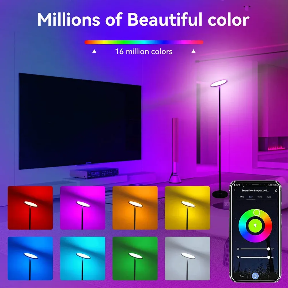 wifi smart rgb floor lamp 25w ultra bright 2000lm dimmable tall standing pole lights music sync torchiere sky led lamps decor-41