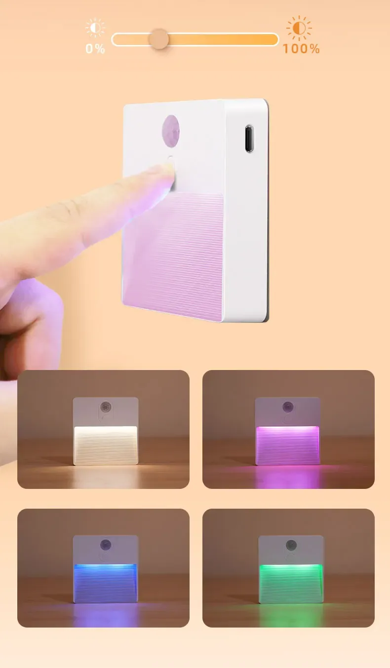 motion sensor led light usb charging square lamp for bedroom kitchen stair hallway wardrobe cupboard lighting rgb night light-47