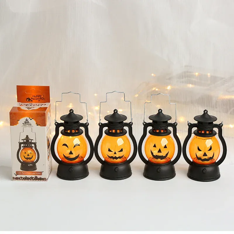 halloween led hanging pumpkin lantern light ghost lamp candle light retro small oil lamp halloween party home decor horror props-39