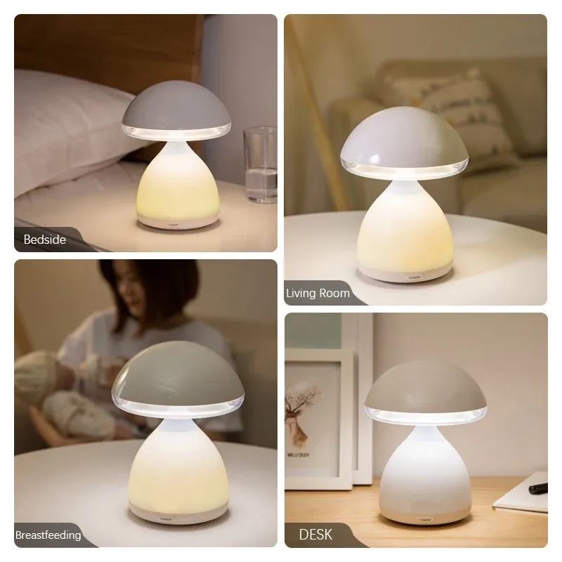 led mushroom small table lamp portable usb charging dimmable flower bud lamp bedroom bedside lamp-42