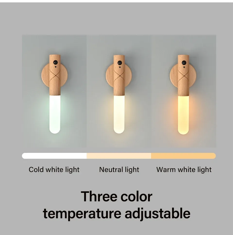 led wooden sensor night light with motion sensor wall sconce usb rechargeable dimmable 3 color temperature magnetic mount-46