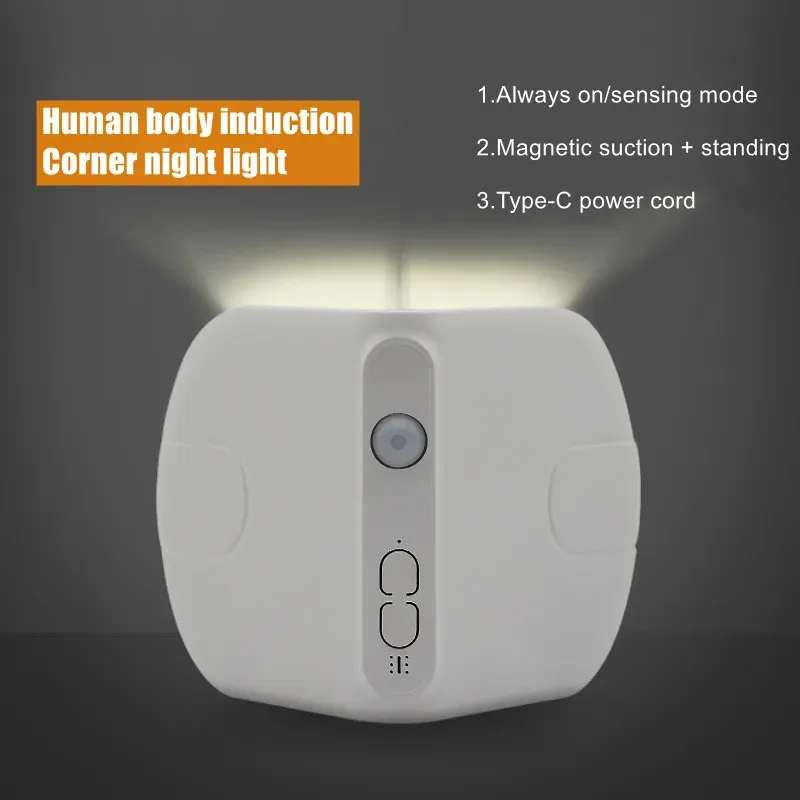 abs magnetic pir motion sensor led night light usb rechargeable for bedroom bedside corner lamp corridor aisle kitchen sconce-42