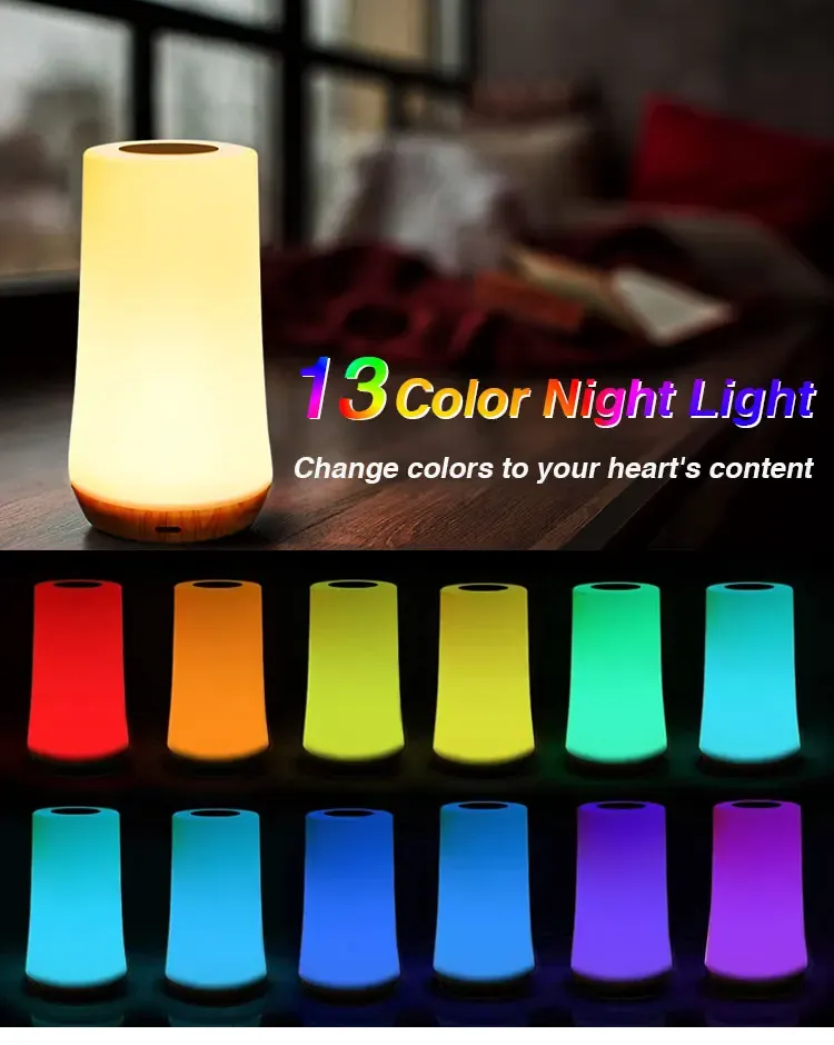 13 color night light touch dimmable remote control usb recharge emergency lighting rgb portable bedside lamp -41