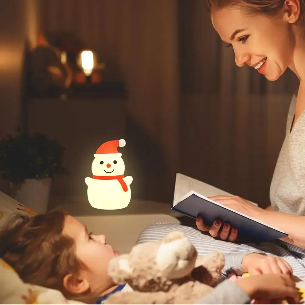 snowman night lamp touch table light led snowman nightlight dimmable desk lamp rechargeable silicone christmas decor kids gifts-44