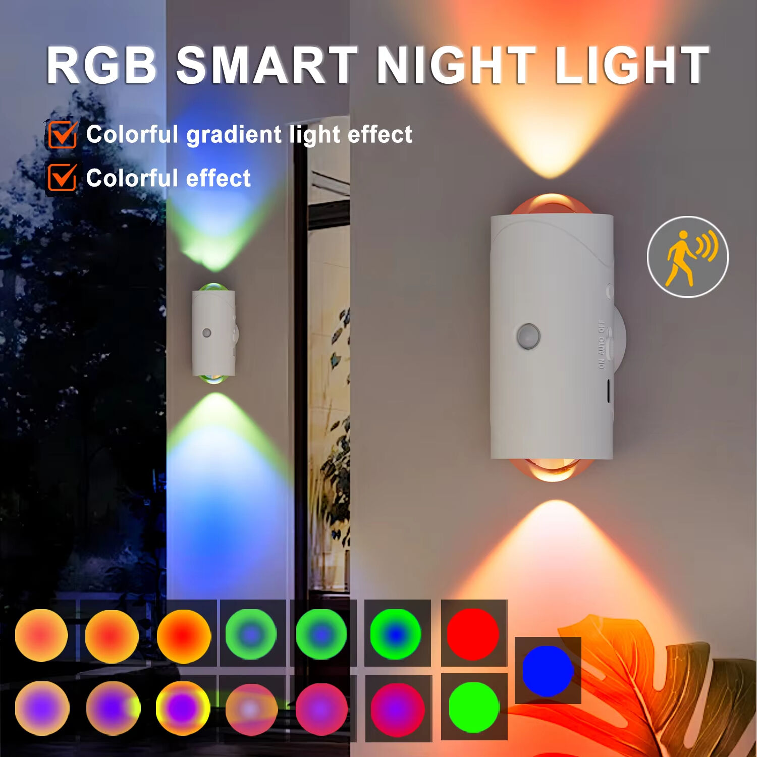 Rechargeable LED Night Light with Motion Sensor Wall Lamp RGB Gradient Ambient Light Dimmable Indoor Light Magnetic Step Lamp