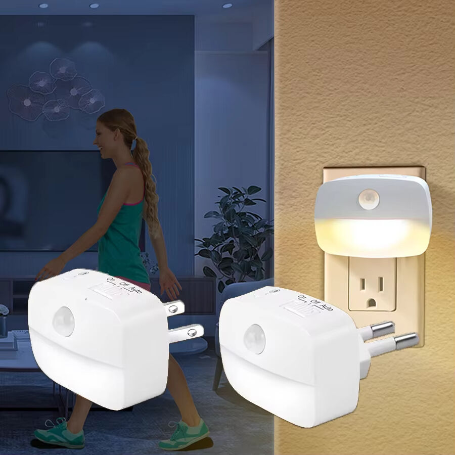 3 Modes (Auto/On/Off) Energy Saving Motion Sensor Plug in Socket LED Night Light