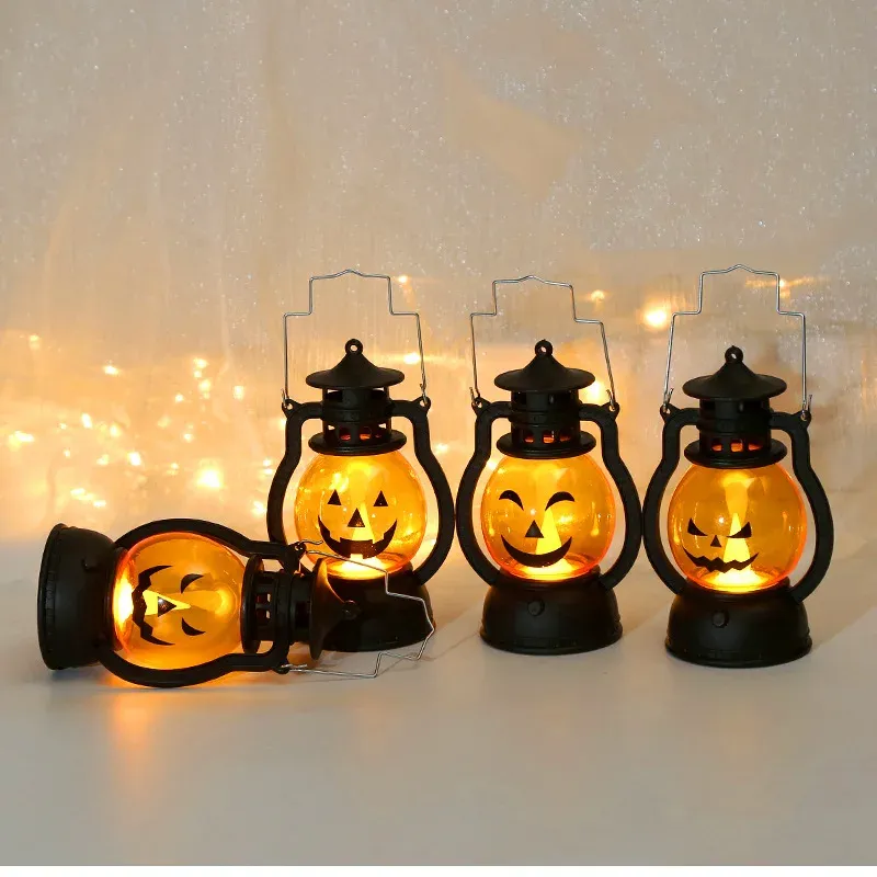 halloween led hanging pumpkin lantern light ghost lamp candle light retro small oil lamp halloween party home decor horror props-38