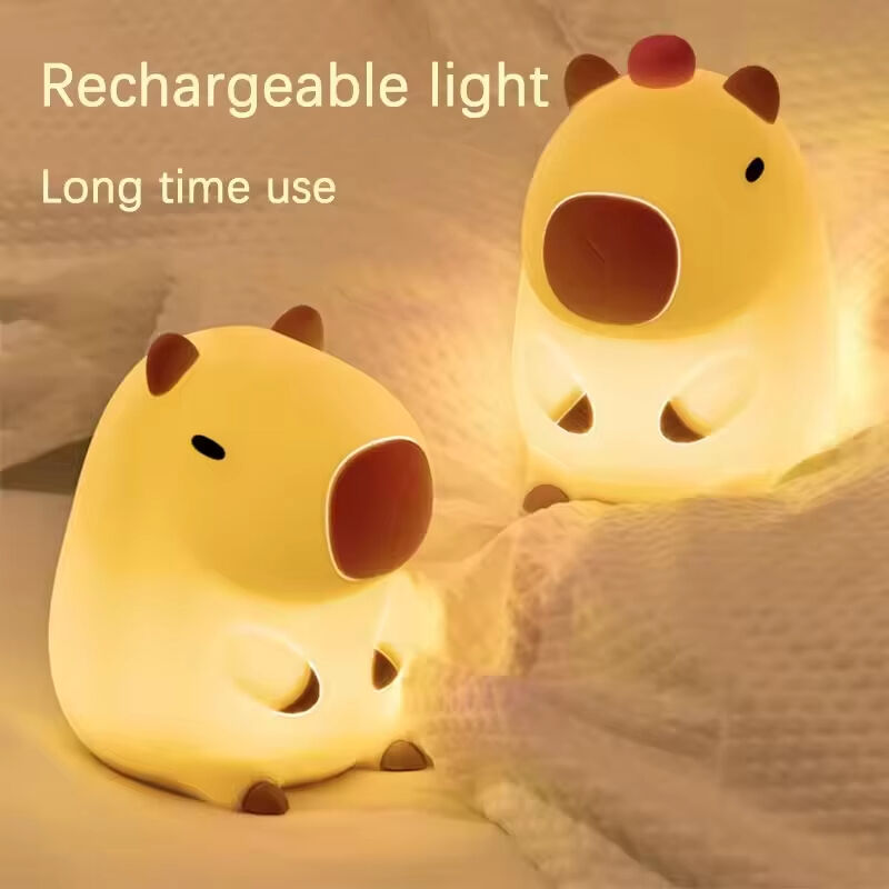 Cute Cartoon Capybara Silicone Night Light 2 Gear Dimmable Bedside Lamp USB Rechargeable Sleep Night Lamp for Kids Bedroom Decor