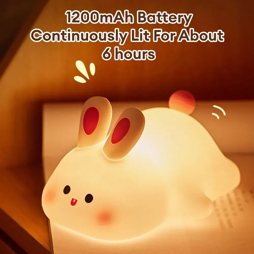 cute rabbit silicone night light touch sensitive big faced bunny night light lamps for room decor lamp childrens gift led home-46