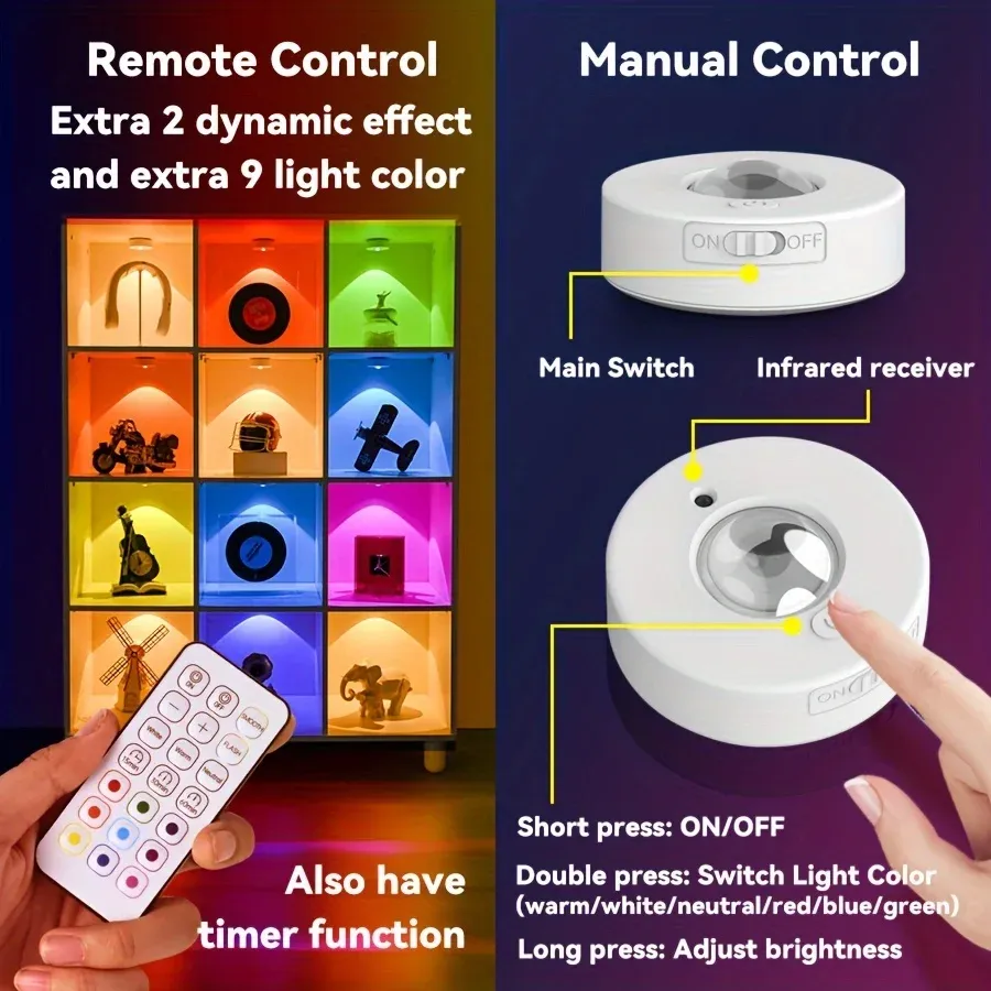 rgb 12 color night light wireless remote control type c rechargeable light powered cabinet light for kitchen wardrobe bedroom-42