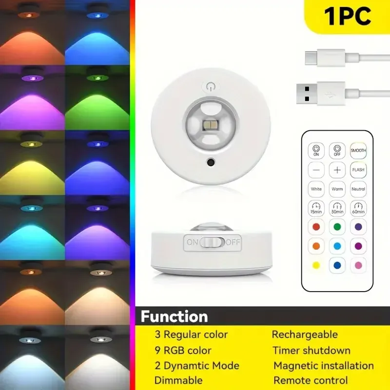 rgb 12 color night light wireless remote control type c rechargeable light powered cabinet light for kitchen wardrobe bedroom-46