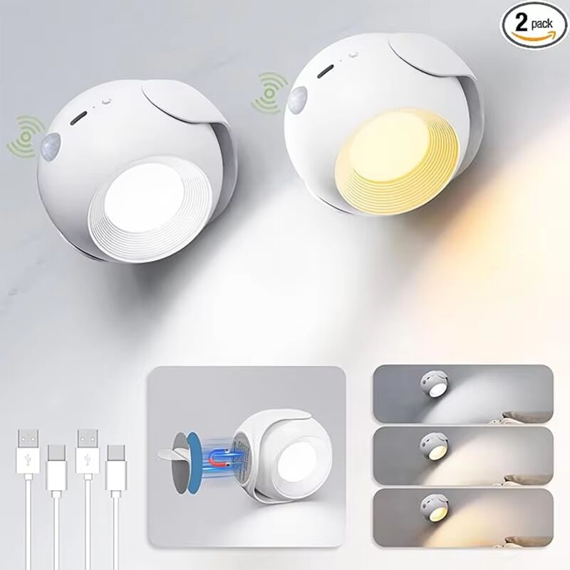 Led Motion Sensor Wall Lamp Touch 360 Rotatable USB Recharge Wireless Portable Night Light Para sa Bedroom Reading Lamp