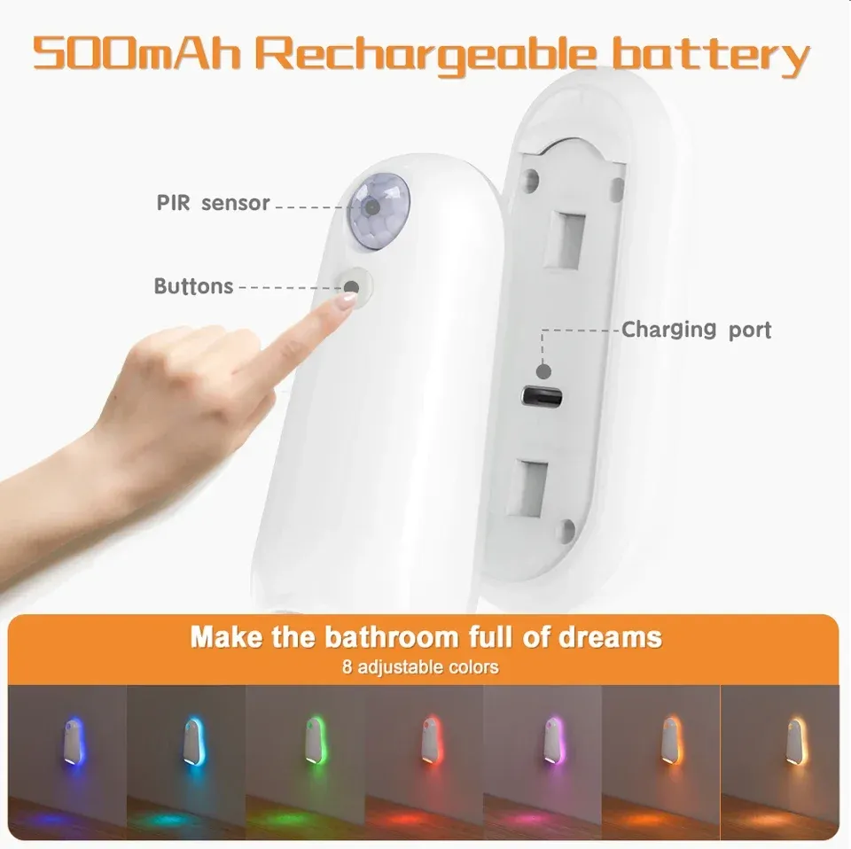 usb rechargeable wireless waterproof rgb toilet night light -45