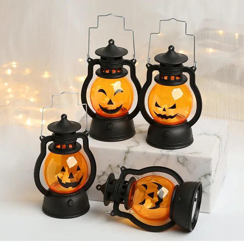 halloween led hanging pumpkin lantern light ghost lamp candle light retro small oil lamp halloween party home decor horror props-40