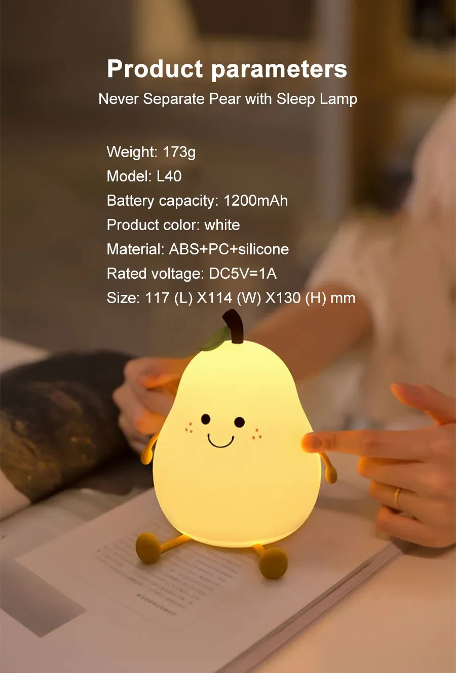 usb rechargeable pear silicone night light-51