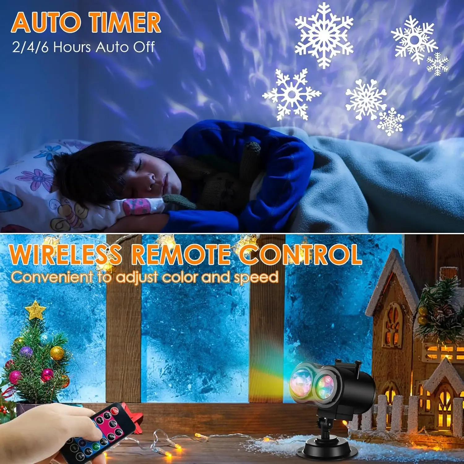 halloween christmas projector lights outdoor 16 hd slides 2 in 1 water wave lamp with color patterns timer  remote for party-42