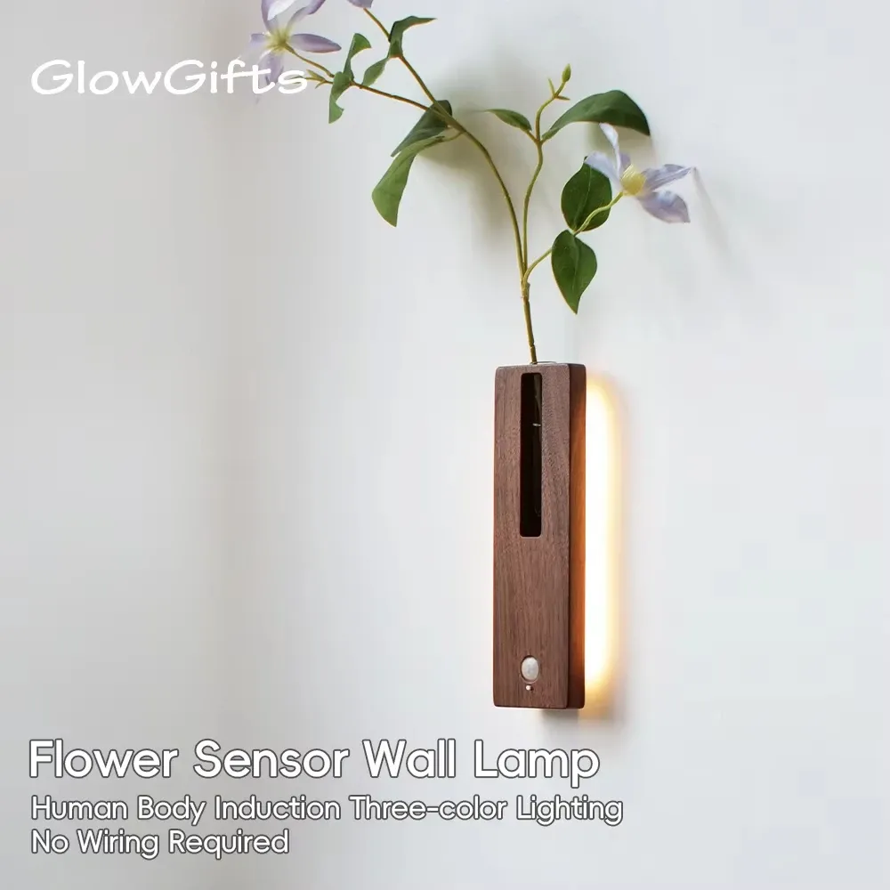 led wood flower wall lamp wood floral sensor wall lamp motion induction wall light rechargeable for entrance corridor home decor-42