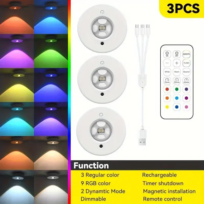 rgb 12 color night light wireless remote control type c rechargeable light powered cabinet light for kitchen wardrobe bedroom-47