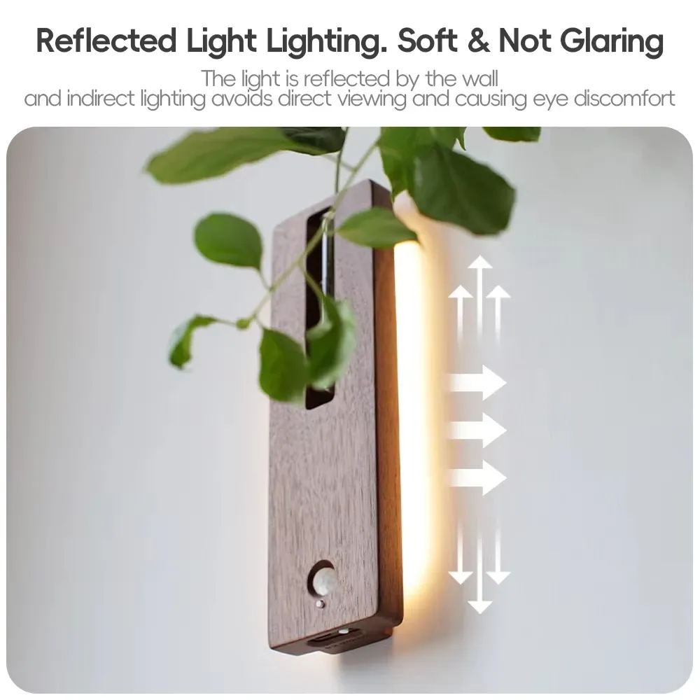 led wood flower wall lamp wood floral sensor wall lamp motion induction wall light rechargeable for entrance corridor home decor-44