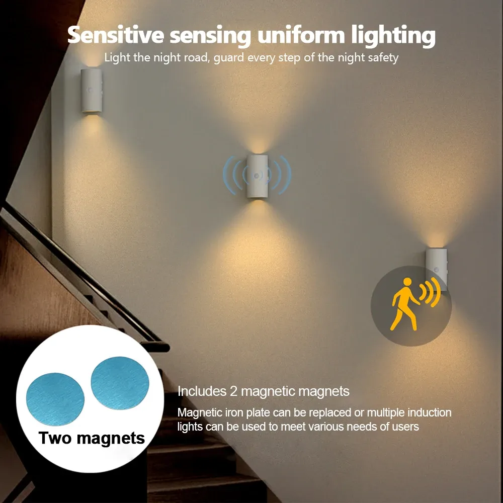 motion sensor led night lights warm rgb usb rechargeable magnetic mounting wall lamp 3 light modes staircase light indoor lamp-41