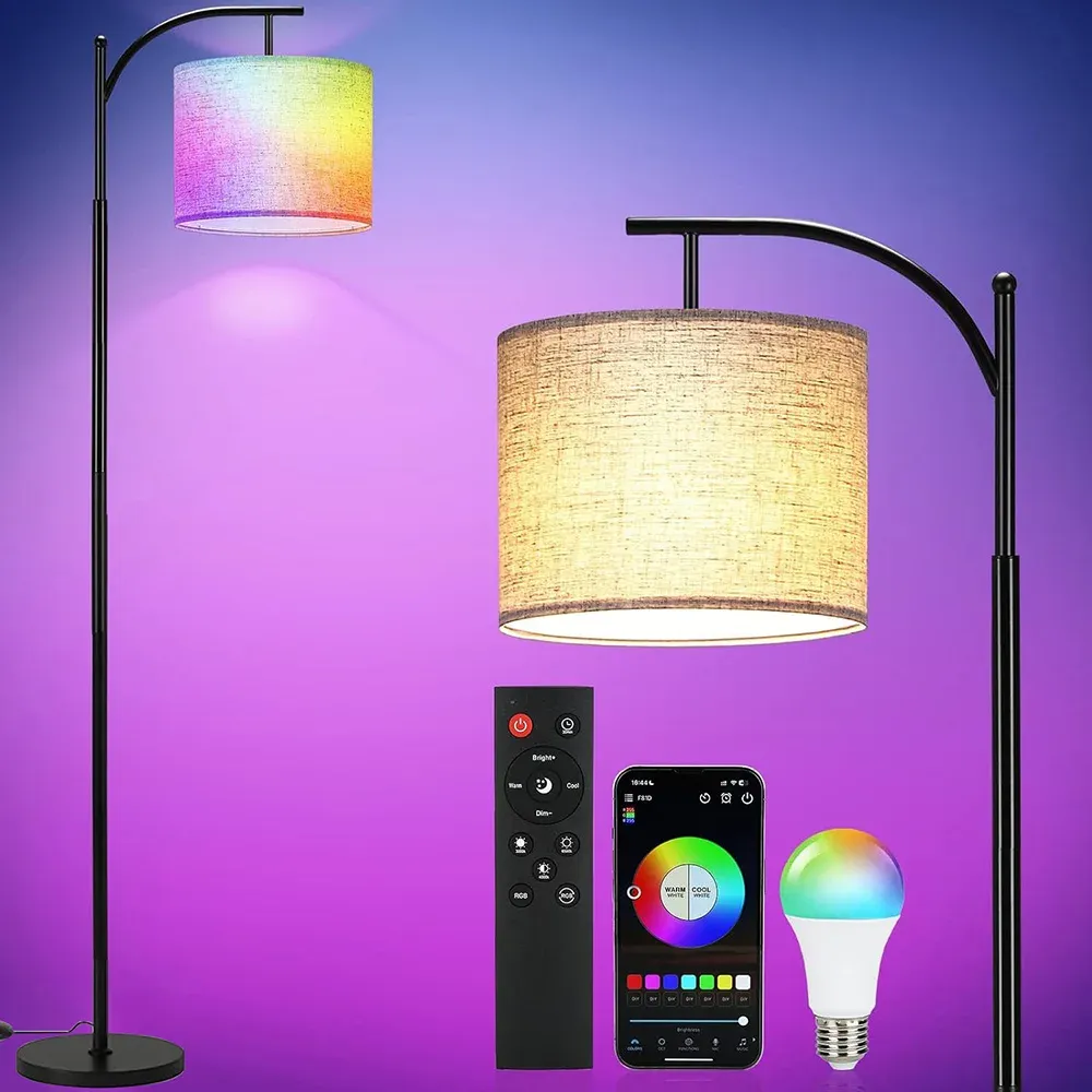 smart wifi floor lamp led modern rgb adjustable remote control dimmable tall reading lamp rotable lampshade standing light-41