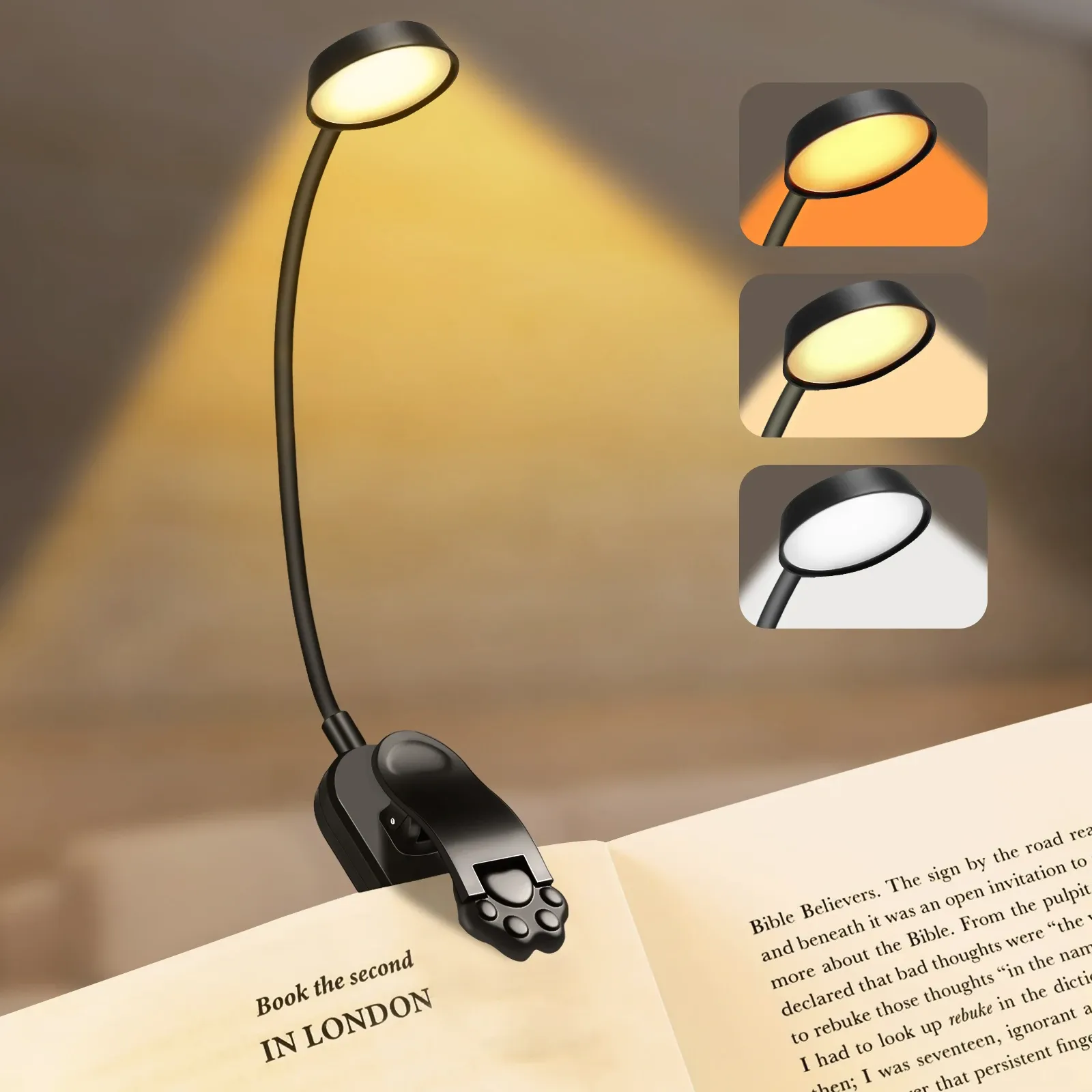 led dimmable wireless desk lamp usb rechargeable reading light led night light laptop light foldable book clip light-37