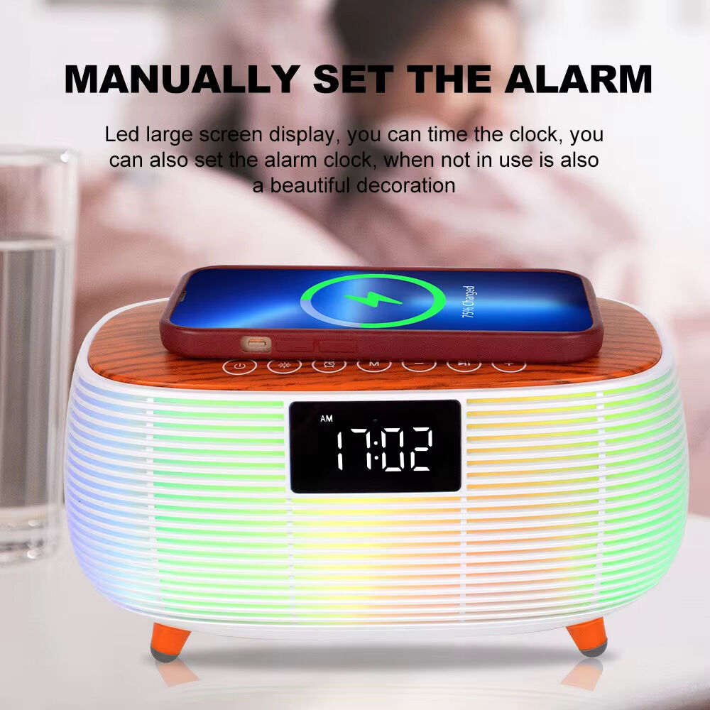 Bedroom Bedside Lamp Ambient Night Light Desktop Alarm Clock Multifunctional Bluetooth Speaker 15W Wireless Phone Fast Charging