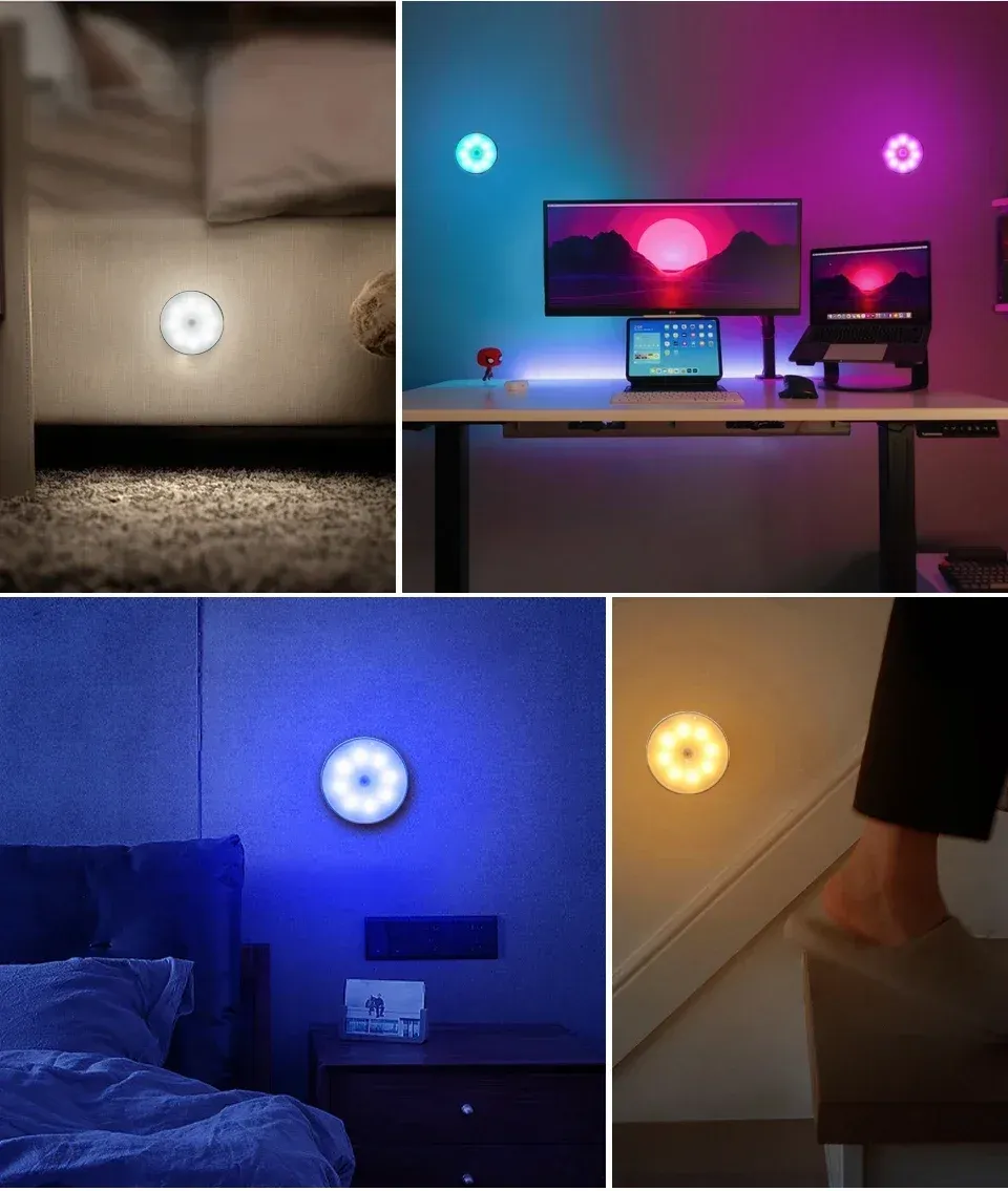 rechargeable wireless rgb under cabinet lights motion sensor night -9