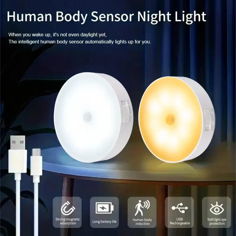 led night light with motion sensor usb rechargeable night lamp for kitchen cabinet wardrobe lamp staircase wireless closet light-39