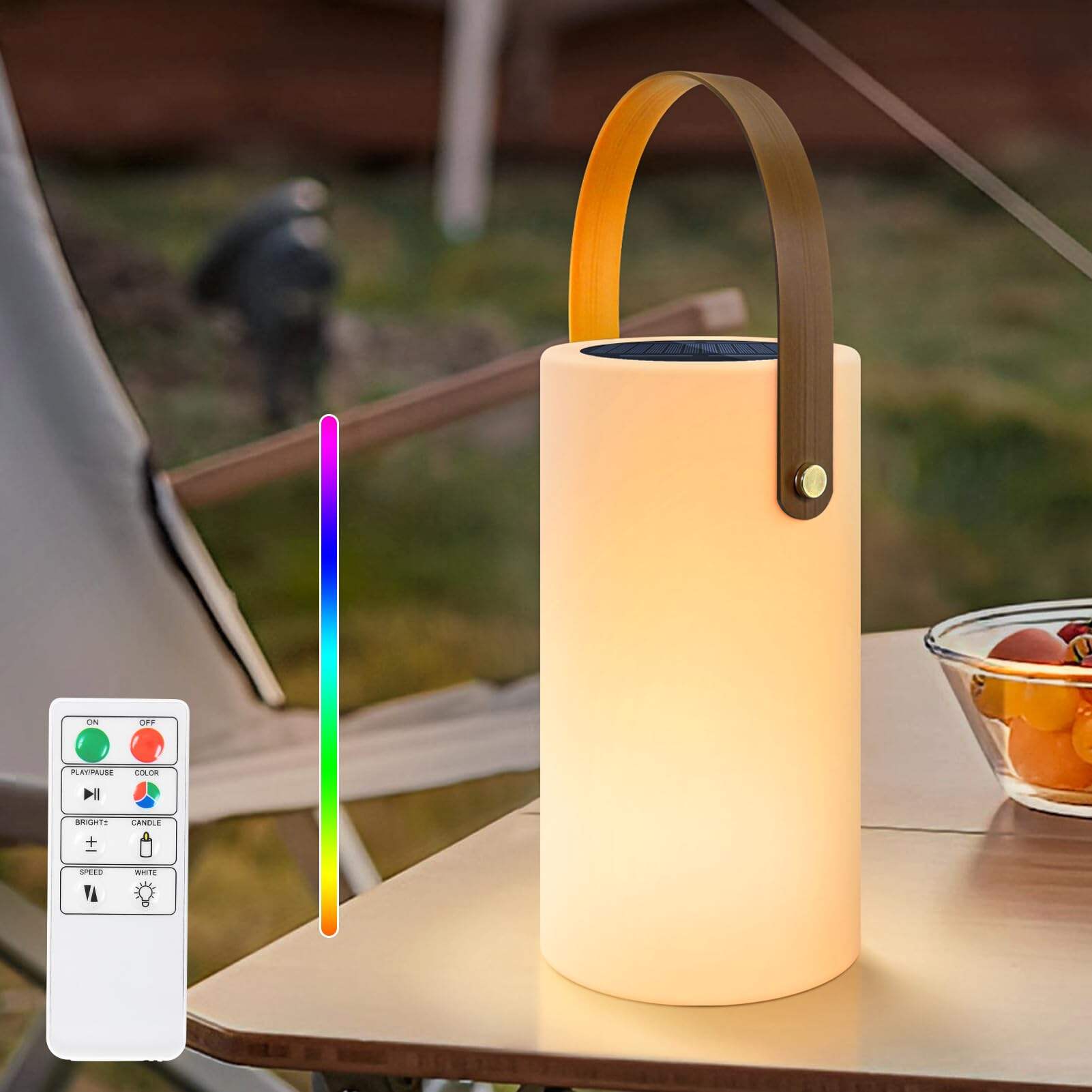 Solar Table Lamp Outdoor Warm White Solar Charging & USB Charging Remote Control Cordless Lamp