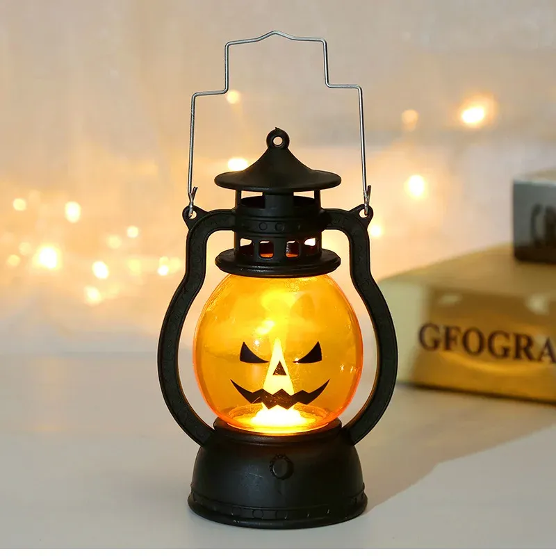 halloween led hanging pumpkin lantern light ghost lamp candle light retro small oil lamp halloween party home decor horror props-45