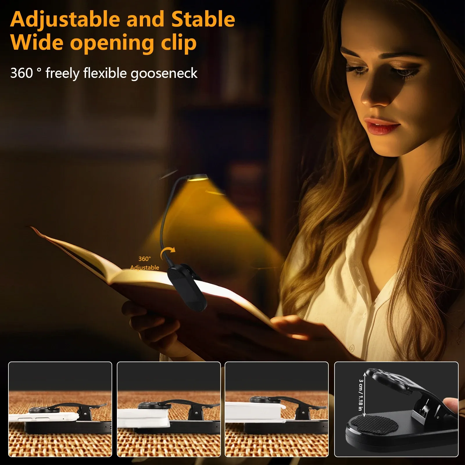 led dimmable wireless desk lamp usb rechargeable reading light led night light laptop light foldable book clip light-42