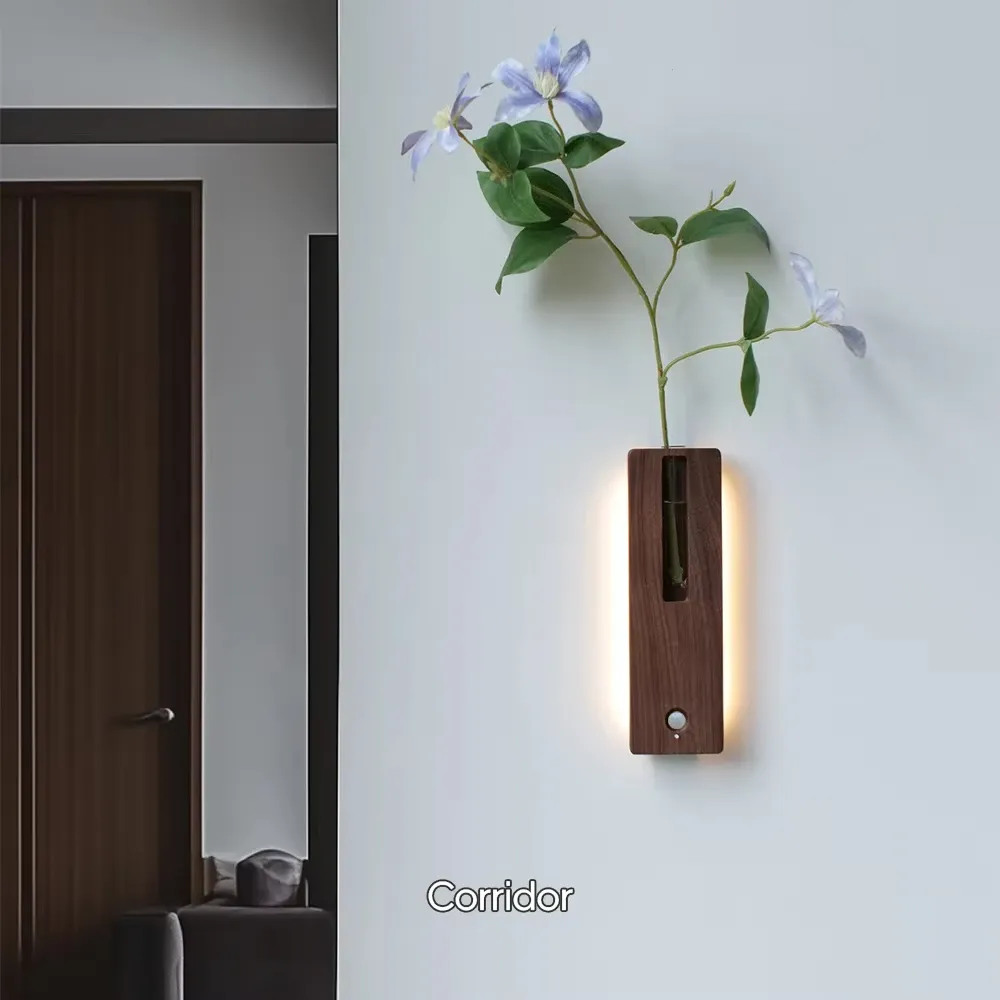 led wood flower wall lamp wood floral sensor wall lamp motion induction wall light rechargeable for entrance corridor home decor-43