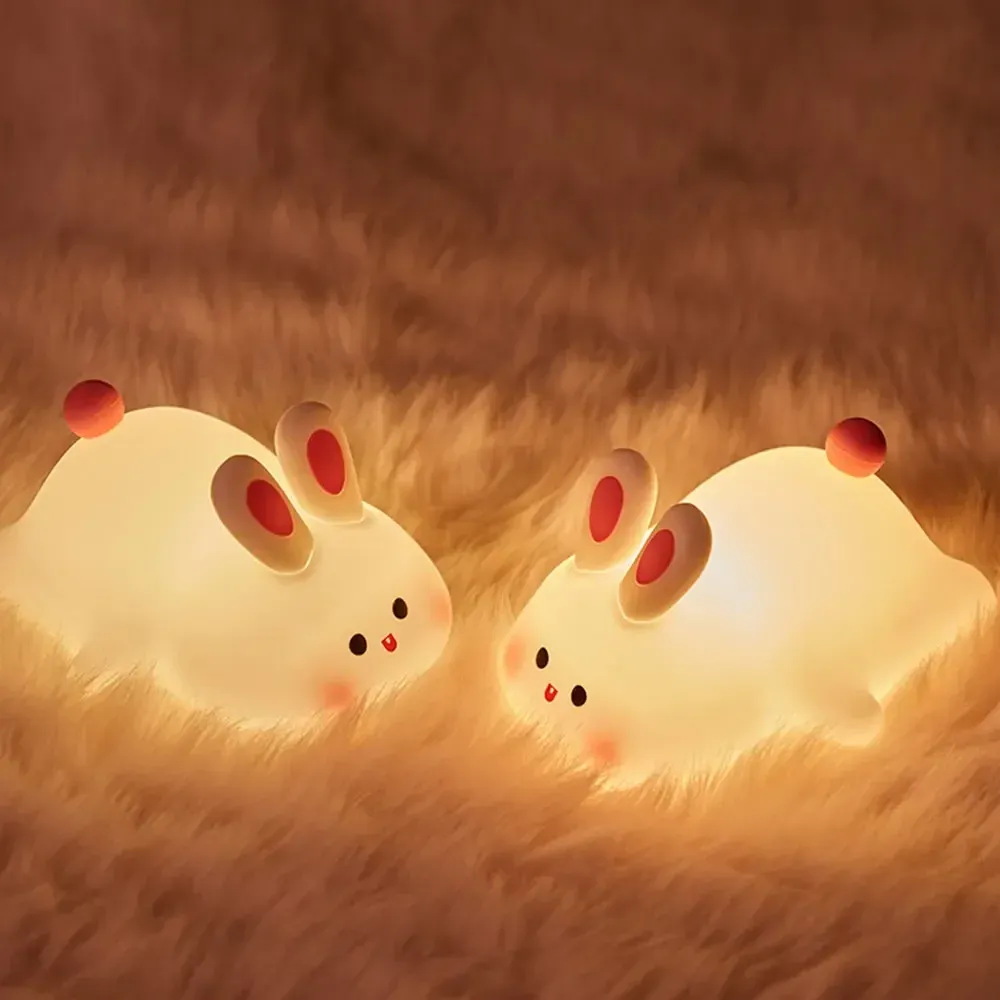 cute rabbit silicone night light touch sensitive big faced bunny night light lamps for room decor lamp childrens gift led home-48