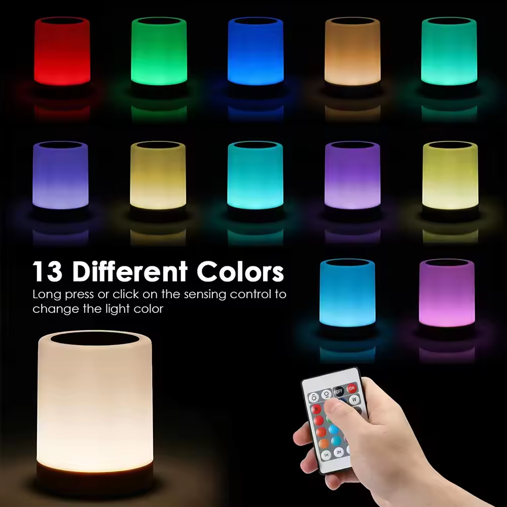 Touch Remote control LED RGB Table Lamp Rechargeable Night Light for Bedside Camping with Hook