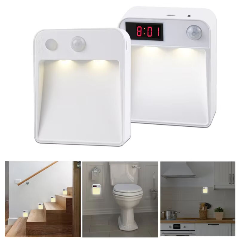 LED Wireless Night Light Motion Sensor LED Clock Light Bedside Lamp PIR Lamp Battery Nightlight Wall Lamp Indoor Stairs Lighting