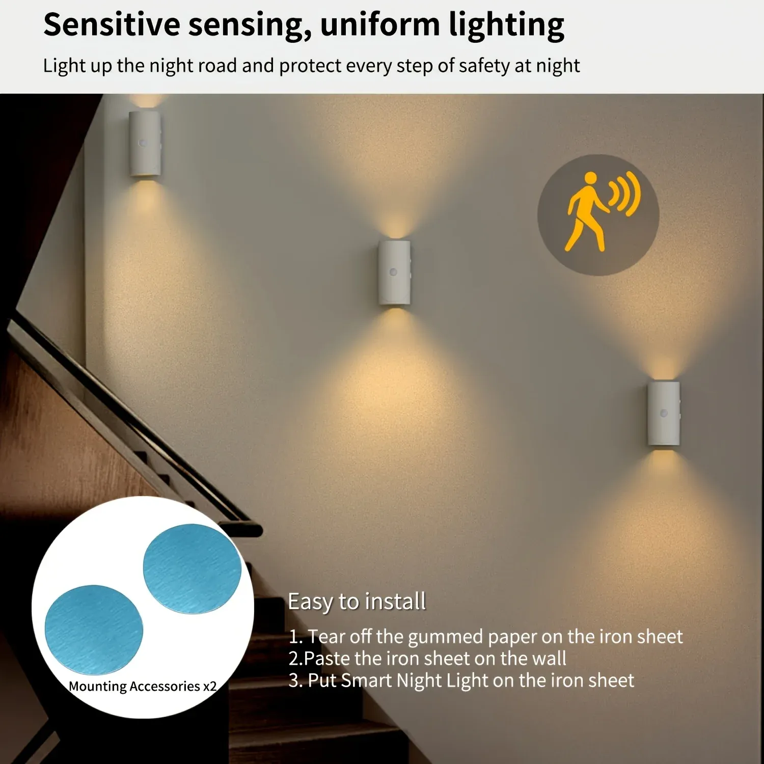 rechargeable led night light with motion sensor wall lamp 3 light modes indoor light magnetic staircase light-42