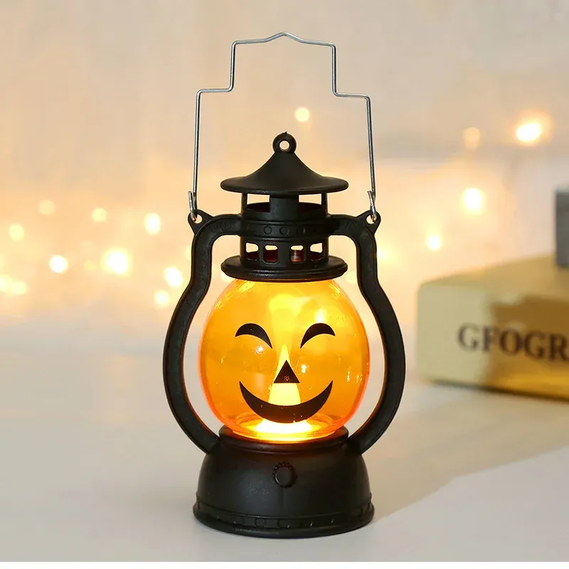 halloween led hanging pumpkin lantern light ghost lamp candle light retro small oil lamp halloween party home decor horror props-44